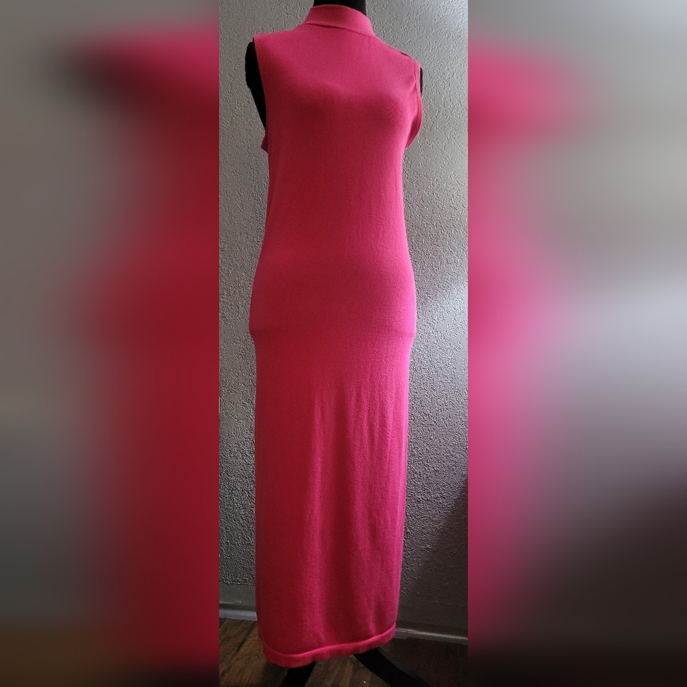Pink Sleeveless Mock Neck Sheath Maxi Dress
